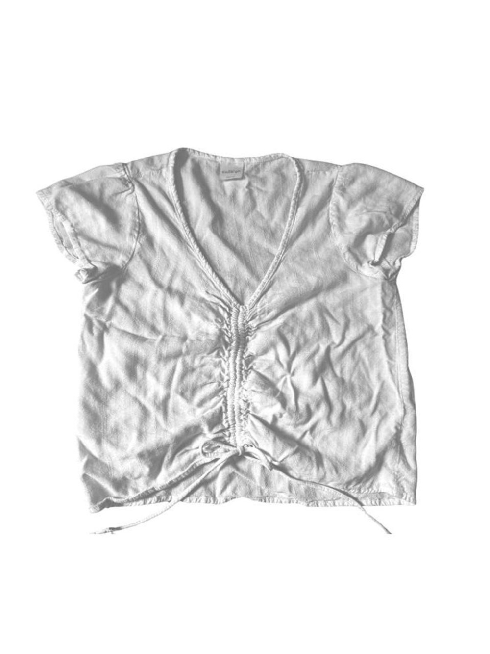 Kaileigh White Short Sleeve V-Neck Ruched Front Top